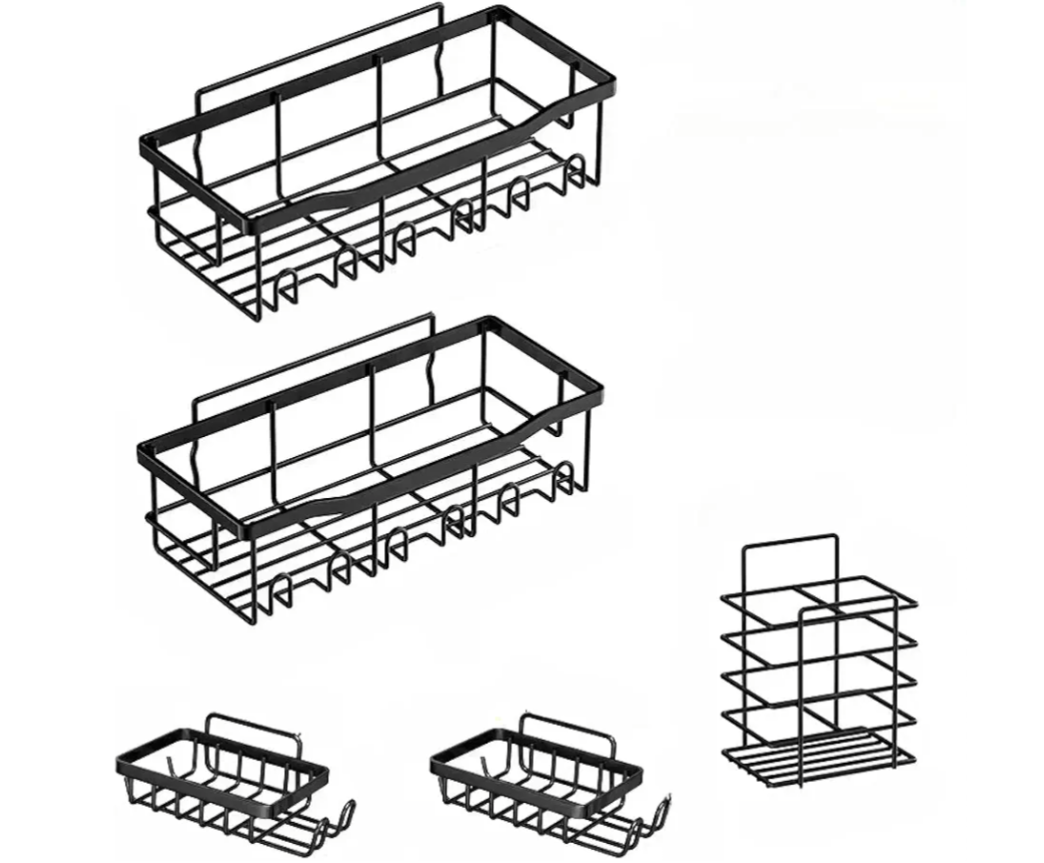 Premium Stainless Steel Shower Enclosure Non Perforated Bathroom Shelf Shower Rack Sticky Shower Box 5 Pack Black Stainless Steel Bath Organizer Bathroom Storage and Home Decoration