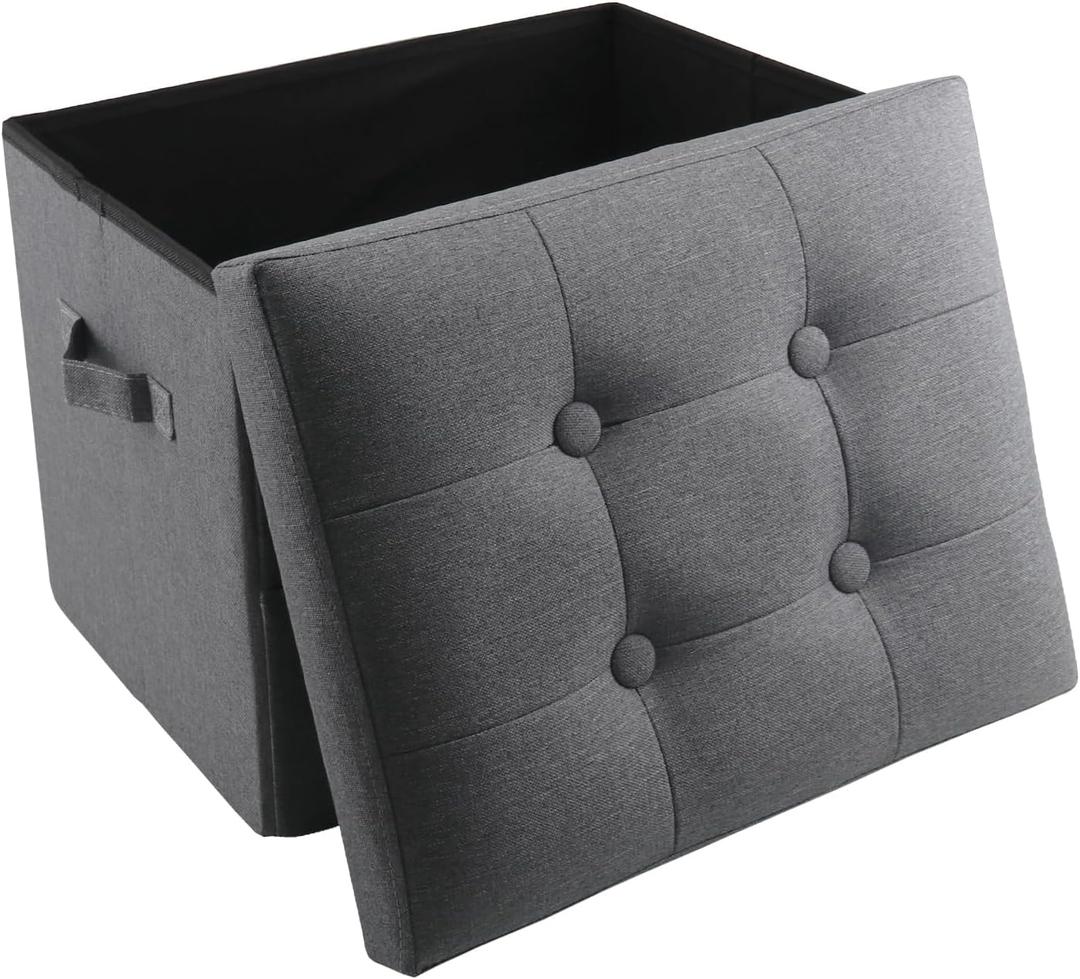 Storage Ottoman,Foot Rest Stool,Linen Footstool Storage Bench, 17x13x13in,350 lbs Folding Bench Small Ottoman for Living Room, Bedroom, Dorm. Dark Gray