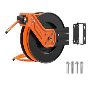 Giraffe Tools TA15 Retractable Air Hose Reel Swivel 3/8" x 50 ft Hybrid Hose, Max 300 PSI, Ceiling/Wall Mounted Heavy Duty Industrial Commercial Air Compressor Hose Reel, 50ft, Tangelo