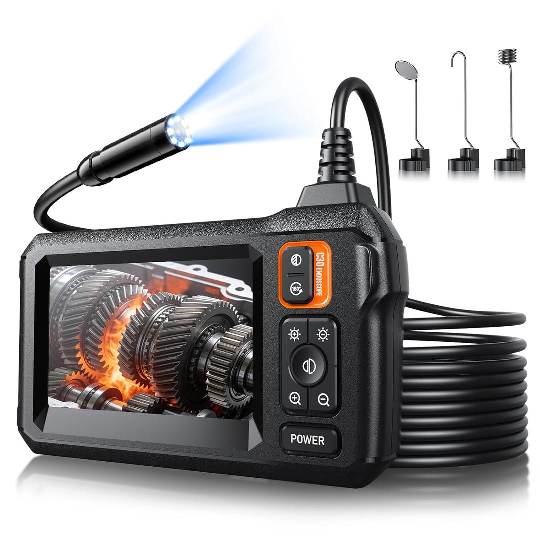 Endoscope Camera with Light, Inspection Borescope Camera with 4.3" IPS Screen, 1920P HD with 8 LED Lights, 16.6FT SemiRigid Cord Bore Scope, IP67 Waterproof Endoscope for Sewer, Tools(Orange)