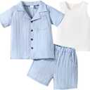 ADXSUN Kid Toddler Boy Clothes Short Sleeve Button-Down Shirt+Shorts+White Vest Summer Clothing Set 6-7 Years