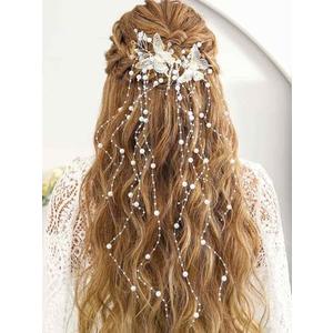 CASDRE Butterflies Bride Wedding Hair Vine Silver Pearl Bridal Headband Rhinestone Headpiece Hair Accessories for Women and Girls