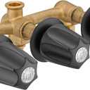 3 Handle Tub& Shower Rough-In Valve Heavy Duty with Black Trim Kit,3-Hole Installation, 1/2-Inch Union Inlets, 1/2-Inch I.P. Outlets, Union Nuts Included