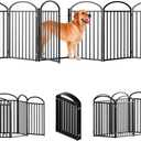 6 Panels Full Matel Freestanding Dog Gates with Door, 144"Extra Wide 32"Tall Free Standing Dog Pet Gate for Indoor & Outdoor. Foldable Pet Fences for Doorways, House, Stairs, Porch, Deck, Yard (Black)