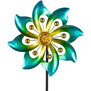 DREAMYSOUL Metal Garden Pinwheels, 9.6" Dia*40" H Kinetic Wind Spinners, Outdoor Spinners for Yard and Garden Art Lawn Decor (Cyan)
