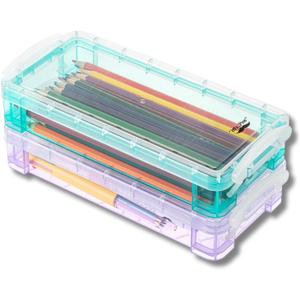 Mr. Pen- Pencil, Crayon Box, Assorted Color, 2 Pack, Clear Plastic Hard Pencil Case (Blue, Pink)