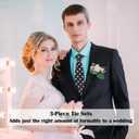 Men's Tie Sets, Black and White Polka Dot Ties for Men with Pocket Square Tie Bar/Cufflinks for Wedding Business