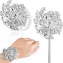 Yunsailing 2 Pcs Rhinestone Wrist Corsage and Boutonniere Set - Artificial Flower Corsage Wristlet for Wedding Prom Homecoming Bridesmaid Bridal Shower Anniversary Formal Event(Silver Gray,Pearl)