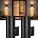 pearlstar 2 Pack Solar Wall Lights Outdoor Dusk to Dawn Solar Sconces Lights, Up & Down Warm White Glow IP65 Waterproof Wall Mount Lamp for Outside Garage Fence Patio Porch Yard, 10.6", 10.6"H-Style1 PK2