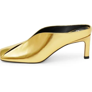 Gold Womens Kitten Heels Square Closed Toe Slip On Mule Sandals Dress Pumps 7
