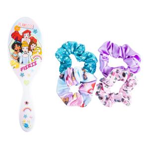 4 x LUV HER Disney Princess Hair Accessory 5 Pcs Set - 1 Large Hairbrush + 4 Scrunchies - Accessories For Girls - Detangling Brush - scrunchies 3 +