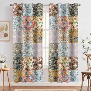 TYTYUU Boho Floral Plaid Patchwork Curtain Colorful Flower Print Rustic Farmhouse Country Vintage Paisley Blackout Window Drape 42x84 Inch
