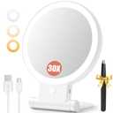 Auxmir 1X/30X Magnifying Mirror with Light, Double Sided Makeup Mirror with Adjustable 3 Color Light, 2000mAh Rechargeable Lighted Magnifying Mirrors with Tweezer, Foldable Travel Mirror with Rotation