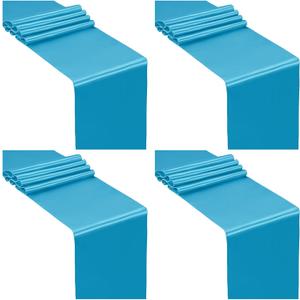 SiinvdaBZX 4 Pcs Teal Blue Satin Table Runner 12 x 108 inches Long, Bright Smooth Satin Wedding Table Runner Decorations for Birthday Parties, Buffet, Banquets, Graduations, Engagements