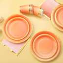 Gudvilla Orange Plates and Napkins Party Supplies 200Pcs, Orange Party Decorations, Serve 50, Fall Paper Plates for Birthday Autumn Fall Decorations
