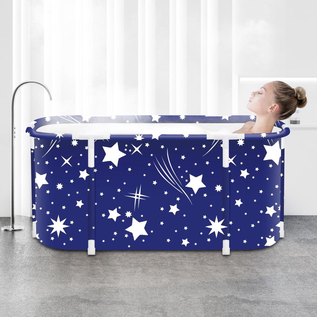 Portable Foldable Bathtub,Foldable Soaking Bathtub for Adults, Freestanding Bathtubs, Hot Bath Tub, Ice Bath, Family Bathroom SPA Tub 47.2x19.7x21.7inch (Star)