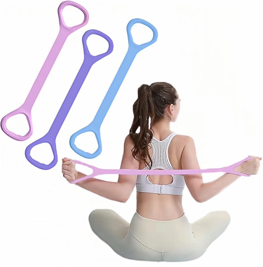 Figure-8 Resistance Bands for Fitness – Elastic Workout Bands for Arm & Back Training, Exercise Equipment for Yoga, Pilates, Physical Therapy, Stretching (Pack of 3 Colors)