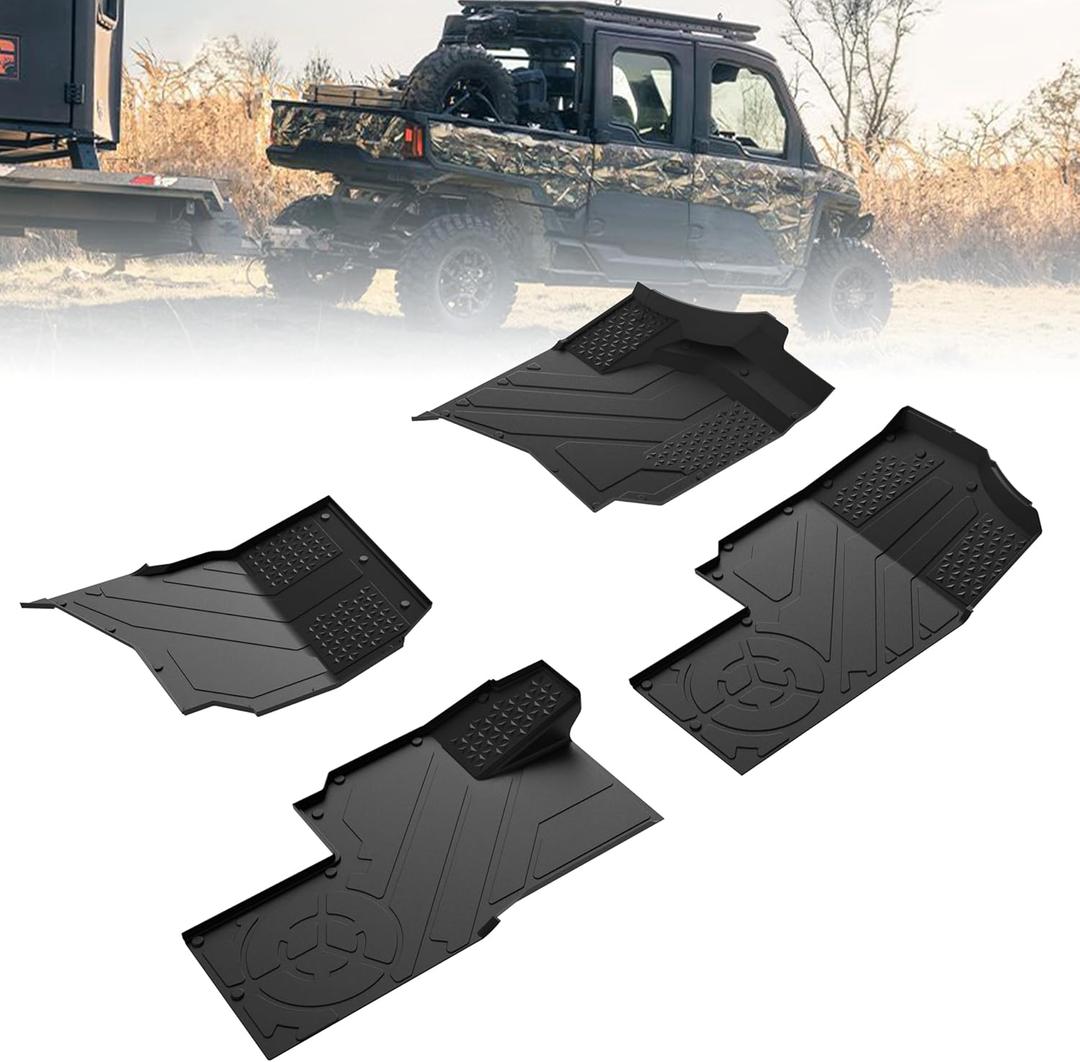 KEWISAUTO Floor Mats for 2024 Polaris Ranger Crew XD 1500, Custom Fit TPE Rubber Front & Rear Row Floor Liners Heavy-Duty Slush Mats for Polaris Ranger XD 1500 Crew 2024 Accessories - 4PCS