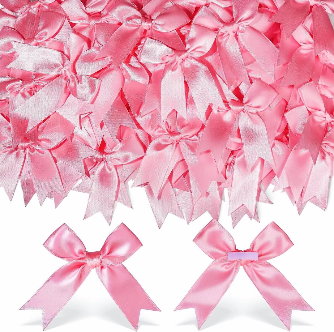 YGDZ Pink Bows, Satin Self Adhesive Pink Ribbon Bows for Crafts, Baby Pink Bow with Double-Sided Tape, Small Bows for Gift Wrapping, Wedding Decor, Party Favors