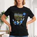 Hanukkah Shirt Women Happy Hanukkah T-Shirt Menorah Candles Short Sleeve Jewish Chanukah Tee Tops (L)