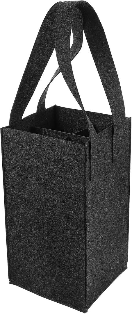 Kichvoe 4 Bottle Wine Carrier Bag with Divider Felt Wine Storage Tote Bag Reusable Grocery Storage Box with Handles for Travel Picnic, 6.29X5.90X11.02 Inches (Black)