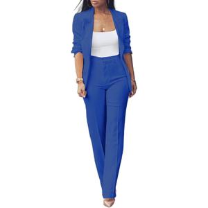 HuiSiFang Womens Fall Fashion 2 Piece Blazer Sets Open Front Blazers and Slim Fit Pants Suits Set (Large, 529-royal Blue)