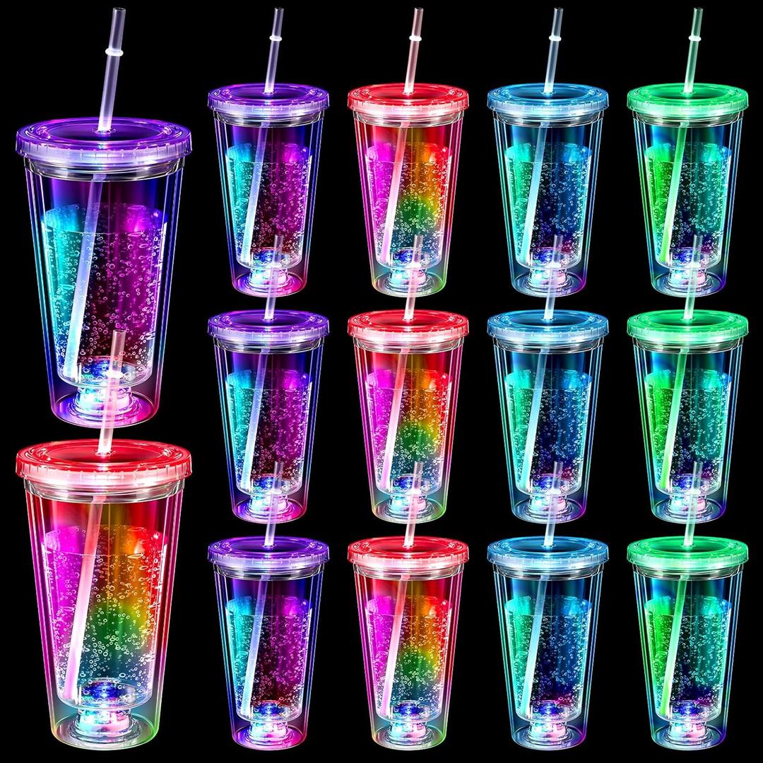 12 Pcs Light up Cups Glow in the Dark Party Favor LED 16 oz Double Walled Tumblers Glow Cups Travel Gifts with 3 Color Modes for Birthdays Concerts Weddings Holidays Party Supplies