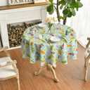 Horaldaily Summer Tablecloth 6060 Inch Round, Tropical Popsicle Ice Cream Orange Sunshine Blue White Washable Seasonal Table Cover for Party Picnic Dinner Decor