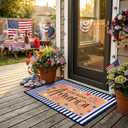 2 Pcs God Bless America Door Mats, 4th of July Patriotic Welcome Mat Non-Slip Coir Doormat with Blue White Stripes, Layered Rug for America 250th Anniversary, Front Porch Entryway Decor