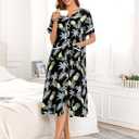 YOZLY House Dress Womens Embroidered Housecoat Short Sleeve Duster Robe with Front Pockets S-3XL (XXXL)