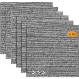 12Pcs Carpet Squares 24”x 24” Carpet Tiles Peel and Stick Non-Slip Self Adhesive Floor Tile DIY Reusable Waterproof Carpet for Gym Garage Tiles