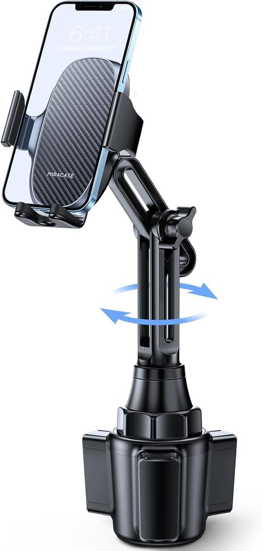 Miracase [2025 Latest Upgraded] Universal Cup Phone Holder for Car, [Rotatable & Adjustable] Long Neck Car Cup Holder Phone Mount Compatible with iPhone, Samsung, Google & More Smartphones (Black-Carbon Fiber)