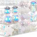 SHareconn 103ct Christmas Tree Balls Ornaments, Disco iridescent sequin gift box, Shatterproof Plastic Decorative Baubles for Xmas Tree Decor Holiday Wedding Party Decoration with Hanging Hooks, White