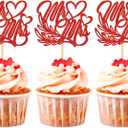 Ercadio 24 Pack Valentines Day Mr &Mrs Cupcake Toppers Red Glitter Mr&Mrs Cupcake Picks Valentines Day Cake Decors for Wedding Bridal Shower Valentines Party Cake Decor Supplies (Pattern 3 Red)