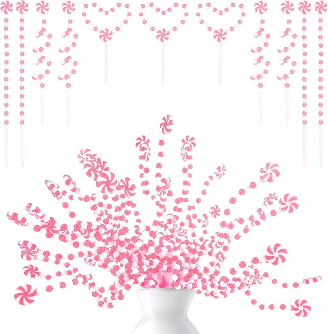 HOHOTIME 18Pcs Candy Cane Christmas Decorations, Pink White Straight Christmas Tree Picks Ornaments, Candy Cane Christmas Tree Decorations for Vase Garland Wreath DIY Craft Xmas Tree Topper Home Decor