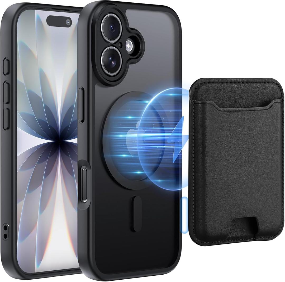 TopMade Mag-Safe Case for iPhone 17 with Magnetic Wallet Card Holder, Mag-Safe Phone Case with Magnetic Wallet Fit 4 Cards, Translucent Matte Shockproof Case for iPhone 17 6.3 inch, Black