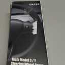 Nappa Leather Steering Wheel Cover for Tesla Model 3/Y 2016-2025 2026 Juniper/Highland, Non-Slip Breathable Tesla Model 3/Y Steering Wheel Protector, White