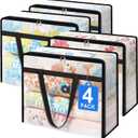 4 Pack Clear Storage Bags for Comforter, Clothes & Bedding, Plastic Blanket Storage with Zipper and Handle, Moving Bags, Closet Organizer and Under-Bed Storage (90L)