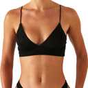 Women's Bikini Top Soild Color Push Up V Neck Bathing Suit Swimsuit Top (Black, M)
