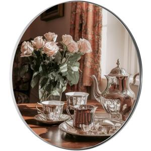 ANDY STAR Round Chrome Mirror, 30 inch Round Chrome Mirror, Circle Bathroom Mirror for Bathroom in Stainless Steel Metal Frame