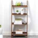 Maydear Bamboo Ladder Shelf Bookcase, 4-Tier Leaning Bookshelf Free Standing Organizer Storage Shelves for Living Room, Bedroom, Kitchen, Home Office, Balcony (Dark Walnut)