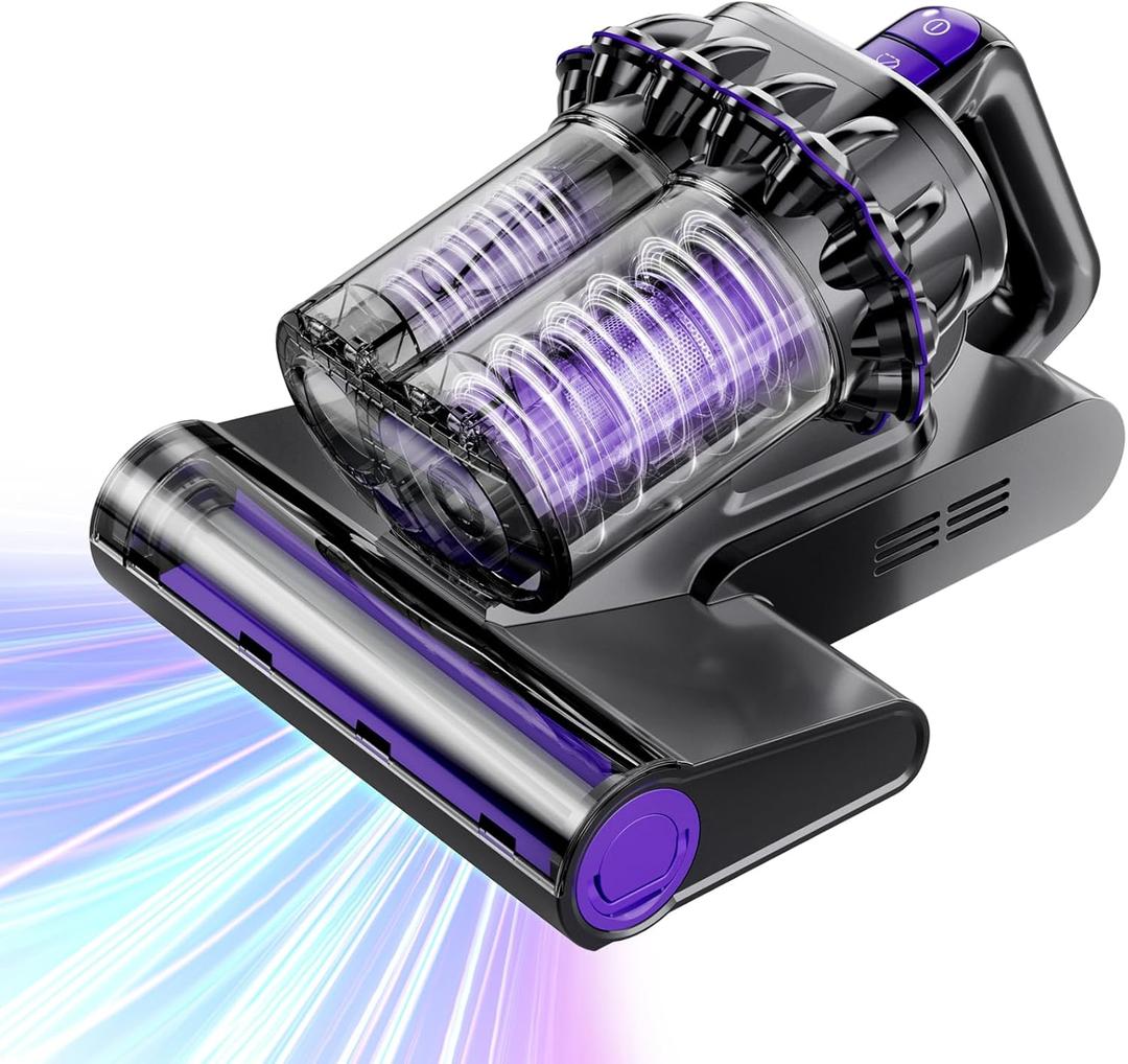 Mattress Vacuum Cleaner, 16Kpa Bed Vacuum Vleaner 253.7nm UV-C Light, 145F Heat, HEPA Filter & Ultrasonic, Versatile Handheld Vacuums for Bed, Sofa, Couch, Crib (Corded,600W) (Gray)