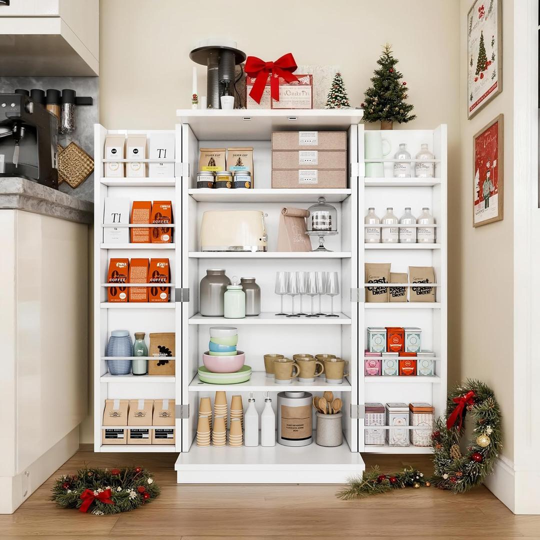 Shintenchi Kitchen Pantry Cabinet,5 - Layer Storage Cupboard with Adjustable Shelves for Organizing and Storing Food Items,47'' Versatile Buffet Sideboard for Kitchen, Bathroom and Laundry,White