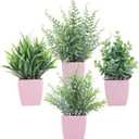 summer flower 4 Pack Small Fake Plants in Pink Pot Artificial Plant Indoor Eucalyptus Wheat Grass Ferns Rosemary Faux Greenery for Room Decor Home Office Desk Bathroom Kitchen Living Room Decorations