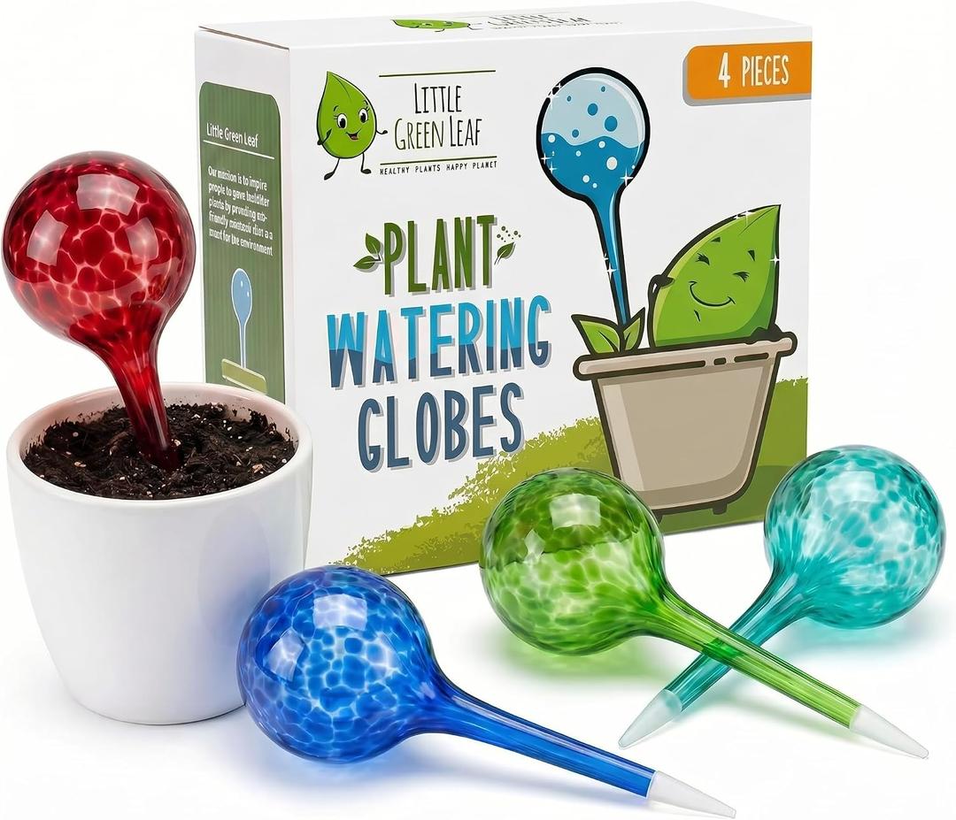 Little Green Leaf Automatic Plant Watering Globes Self Watering Planter Inserts (Set of 4) | Hands Free Multicolor Glass Bulbs | Planter Spikes to Support Indoor & Outdoor Plant Health (100ml), Small