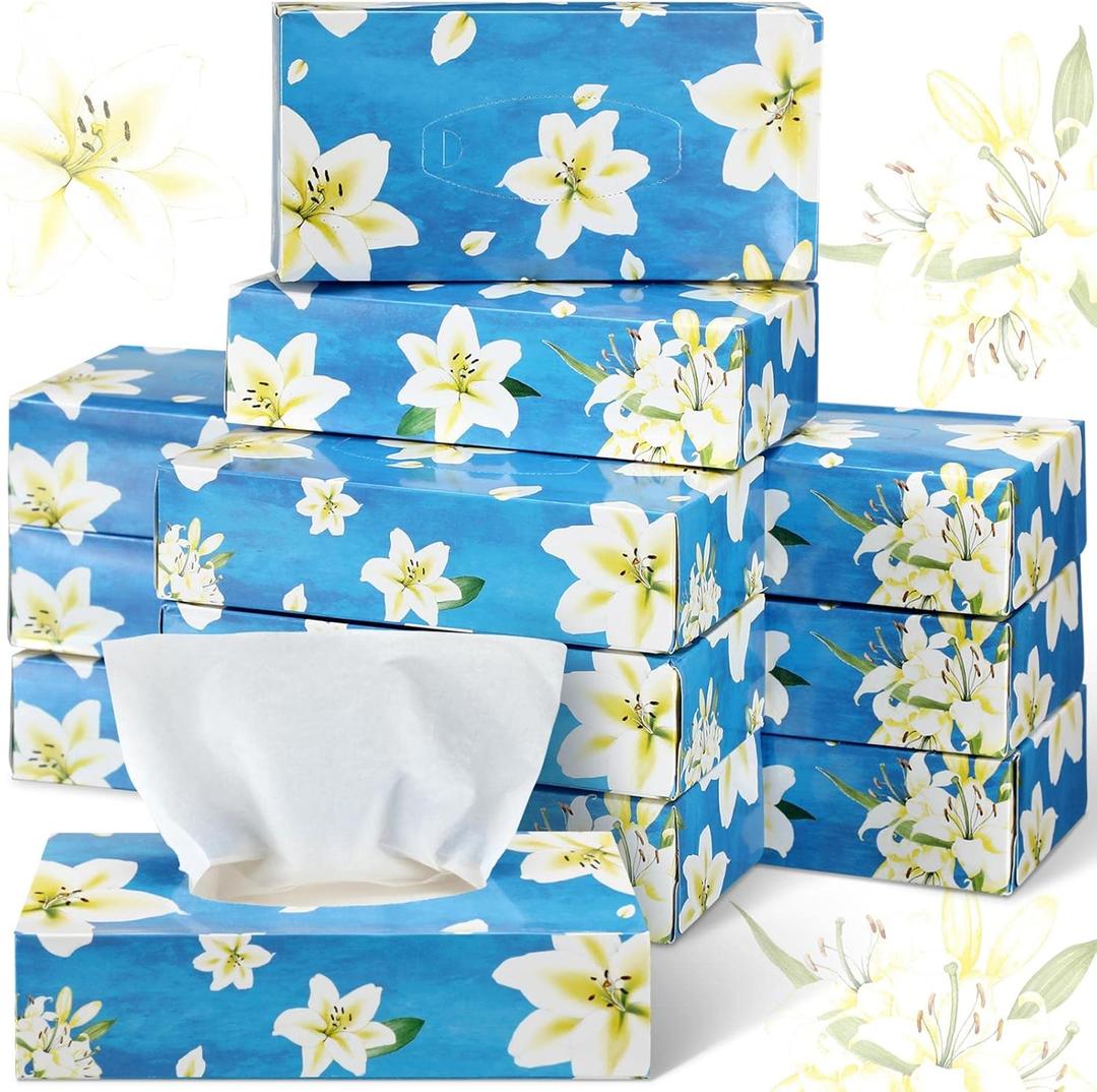 Yinder 12 Packs Facial Tissue Boxes 1560 Sheets Soft Facial Tissue Bulk for Teacher Classroom Spring 2 Ply 130 Sheets Disposable Travel Tissues Bulk for Weeding Car Household Kitchen(Beautiful Lily)