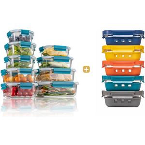 18 Piece Borosilicate Glass Turquoise Food Storage Containers &Meal Prep Bento Boxes