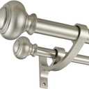 Brushed Nickel Double Curtain Rods, Double Curtain Rods for Window 48 to 84 Inch, Telescoping Double Decorative Drapery Rods with Urn Finials, 1-Inch Front and 5/8 Inch Back Double Rod Curtain Rods