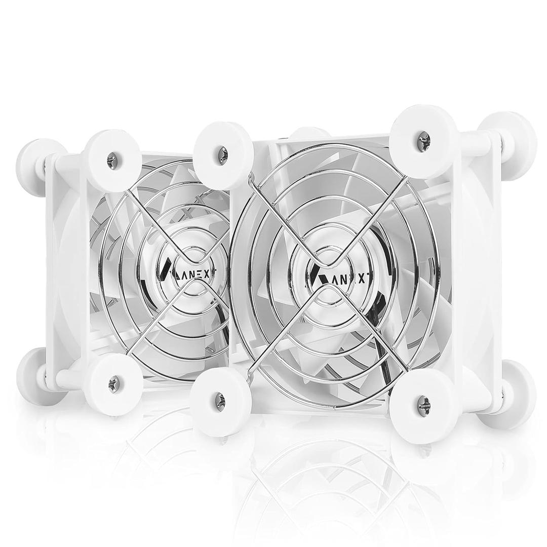 ANEXT, USB Fan, USB Computer Fan, Silent Fans for Receiver DVR PlayStation Xbox Computer, (80mm,White Dual Packs)