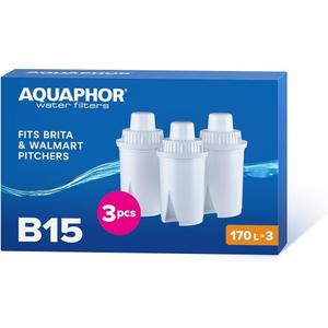 AQUAPHOR B15 Water Filter Replacement - 3 Pack | Fast Flow Water Filtration | Lasts 2 Months or 45 Gallons Per Filter | BPA-Free | Reduces Chlorine & Heavy Metals | Improved Taste & Filtered Water